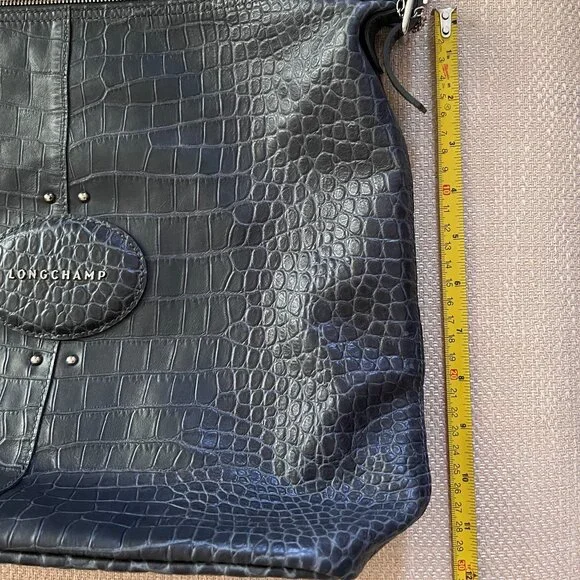 Longchamp Gray Croc-Embossed Shoulder Bag - Picture 11 of 16